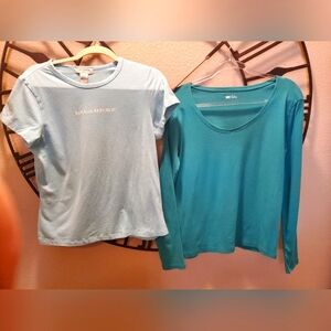 EUC Banana Republic Light Blue Short Sleeve Tee and Teal Long Sleeve Top LUCY XL